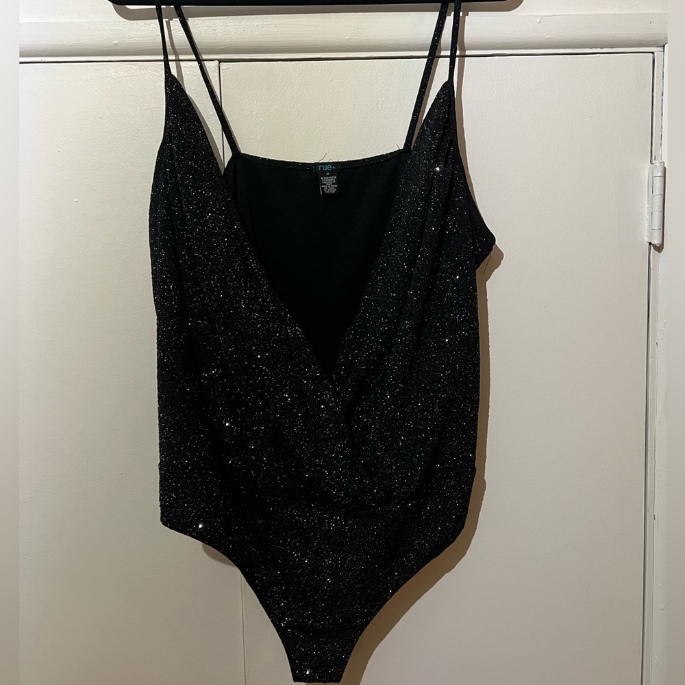 PLUS Black Glitter Bodysuit, snap bottom